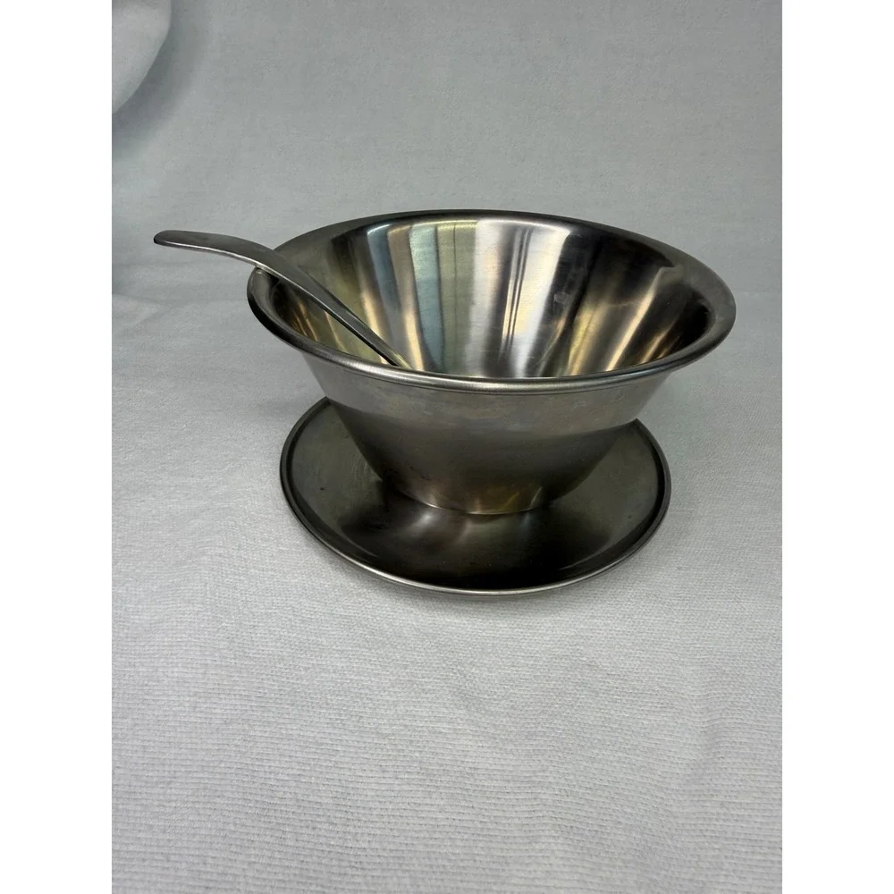Vintage Leonard MCM Stainless Steel Gravy Boat Sauce Bowl Ladle Japan 18-8